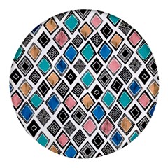 Diamond Shapes Pattern Round Glass Fridge Magnet (4 Pack) by Cowasu