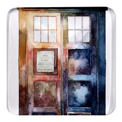 Tardis Doctor Who Transparent Square Glass Fridge Magnet (4 Pack) by Cowasu