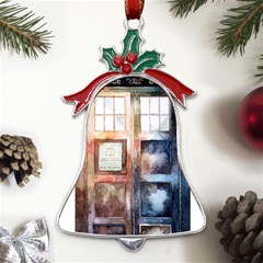 Tardis Doctor Who Transparent Metal Holly Leaf Bell Ornament