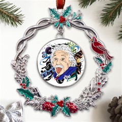 Albert Einstein Physicist Metal X mas Wreath Holly Leaf Ornament by Cowasu