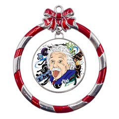 Albert Einstein Physicist Metal Red Ribbon Round Ornament by Cowasu