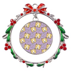 Corgi Pattern Metal X mas Wreath Ribbon Ornament by Cowasu