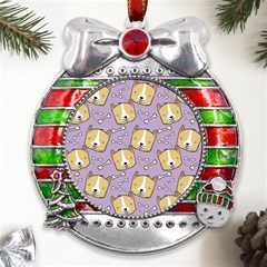 Corgi Pattern Metal X mas Ribbon With Red Crystal Round Ornament by Cowasu