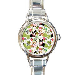 Corgis Hula Pattern Round Italian Charm Watch by Cowasu