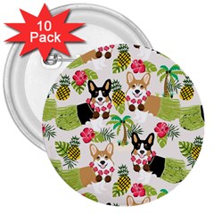 Corgis Hula Pattern 3  Buttons (10 Pack)  by Cowasu