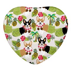 Corgis Hula Pattern Heart Glass Fridge Magnet (4 Pack) by Cowasu