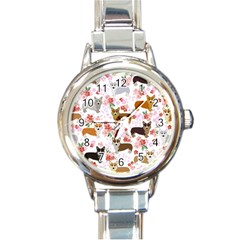 Corgis Corgi Pattern Round Italian Charm Watch by Cowasu