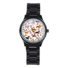 Corgis Corgi Pattern Stainless Steel Round Watch by Cowasu