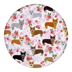 Corgis Corgi Pattern Round Glass Fridge Magnet (4 Pack)