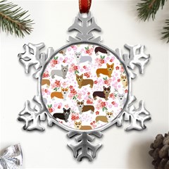 Corgis Corgi Pattern Metal Small Snowflake Ornament by Cowasu