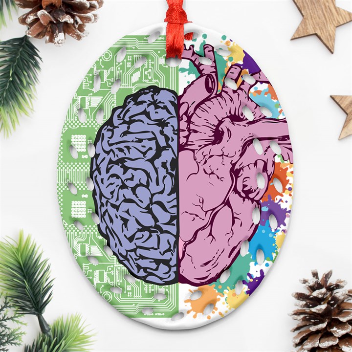 Brain-heart-balance-emotion Oval Filigree Ornament (Two Sides)