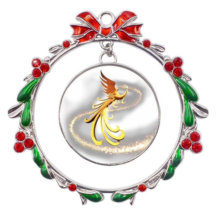 Phoenix Metal X mas Wreath Ribbon Ornament