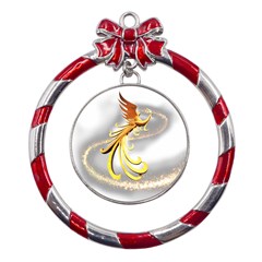 Phoenix Metal Red Ribbon Round Ornament by Cowasu