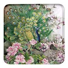 Peafowl Peacock Feather-beautiful Square Glass Fridge Magnet (4 Pack) by Cowasu