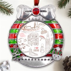 London-paris-drawing-vector-london-comics Metal X mas Ribbon With Red Crystal Round Ornament