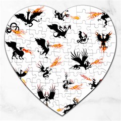 Dragon-phoenix-fire-bird-ancient Jigsaw Puzzle (heart) by Cowasu