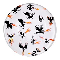 Dragon-phoenix-fire-bird-ancient Round Glass Fridge Magnet (4 Pack) by Cowasu