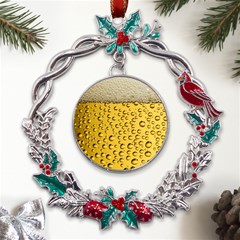 Beer Bubbles Metal X mas Wreath Holly Leaf Ornament by Cowasu