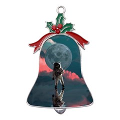 Astronaut-moon-space-nasa-planet Metal Holly Leaf Bell Ornament