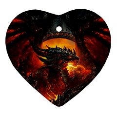 Dragon Fire Fantasy Art Heart Ornament (two Sides)