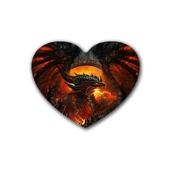 Dragon Fire Fantasy Art Rubber Heart Coaster (4 Pack)