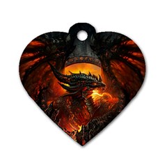 Dragon Fire Fantasy Art Dog Tag Heart (two Sides)