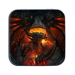 Dragon Fire Fantasy Art Square Metal Box (black)