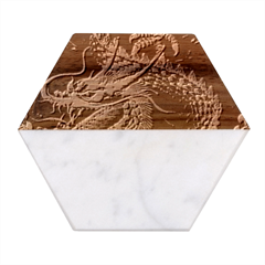 Fantasy Dragon Pentagram Marble Wood Coaster (hexagon)  by Cowasu