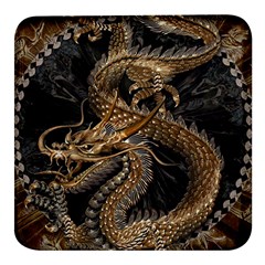 Fantasy Dragon Pentagram Square Glass Fridge Magnet (4 Pack)