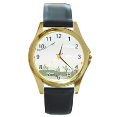 Abstract-background-children Round Gold Metal Watch by Cowasu