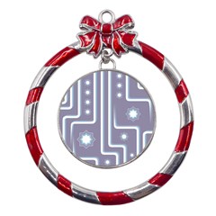 Pattern-non-seamless-background Metal Red Ribbon Round Ornament by Cowasu