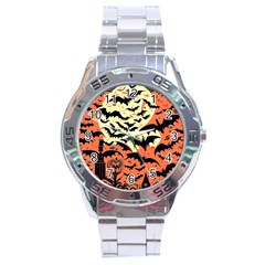 Bat Pattern Stainless Steel Analogue Watch