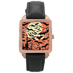 Bat Pattern Rose Gold Leather Watch  by Valentinaart