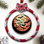 Bat pattern Metal Red Ribbon Round Ornament Front