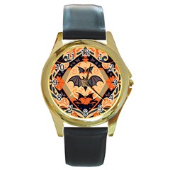 Bat pattern Round Gold Metal Watch