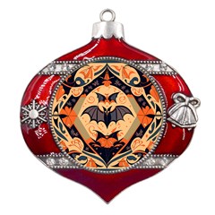 Bat Pattern Metal Snowflake And Bell Red Ornament