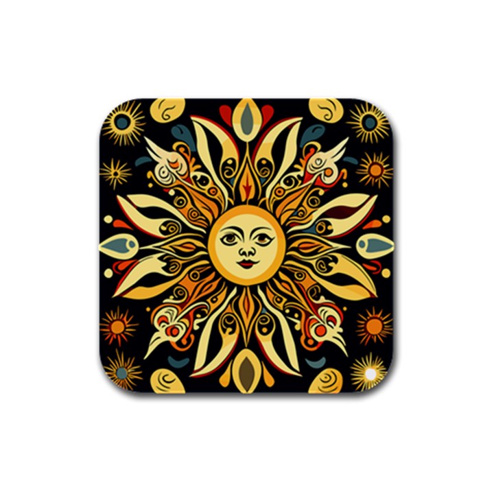 Boho sun Rubber Square Coaster (4 pack)