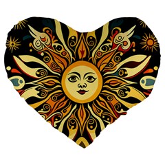 Boho Sun Large 19  Premium Flano Heart Shape Cushions by Valentinaart