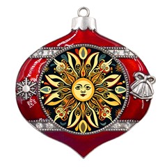 Boho Sun Metal Snowflake And Bell Red Ornament