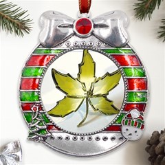 Life Is Beautiful And Green Metal X mas Ribbon With Red Crystal Round Ornament