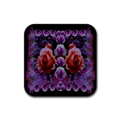 Night So Peaceful In The World Of Roses Rubber Coaster (square) by pepitasart