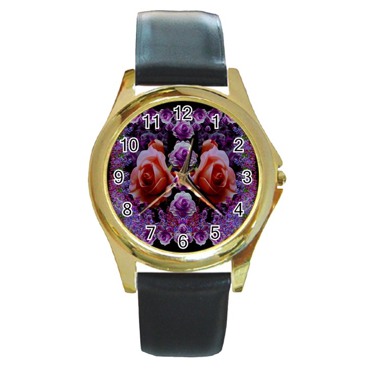 Night So Peaceful In The World Of Roses Round Gold Metal Watch