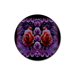 Night So Peaceful In The World Of Roses Rubber Round Coaster (4 Pack) by pepitasart