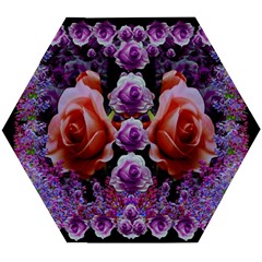 Night So Peaceful In The World Of Roses Wooden Puzzle Hexagon by pepitasart