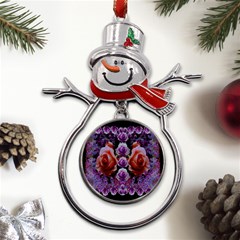 Night So Peaceful In The World Of Roses Metal Snowman Ornament