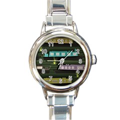 Narrow-boats-scene-pattern Round Italian Charm Watch by Cowasu