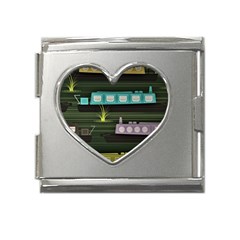 Narrow-boats-scene-pattern Mega Link Heart Italian Charm (18mm) by Cowasu