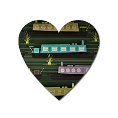 Narrow-boats-scene-pattern Heart Magnet by Cowasu