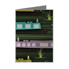 Narrow-boats-scene-pattern Mini Greeting Card by Cowasu