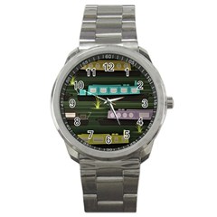 Narrow-boats-scene-pattern Sport Metal Watch by Cowasu